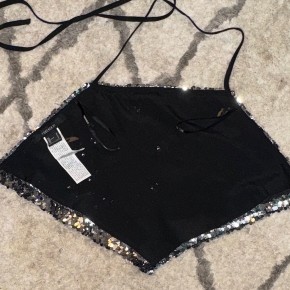 Silver Sequin Halter Top Size Small - Picture 4 of 6